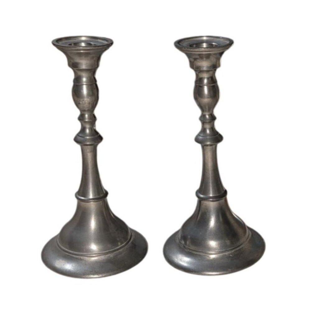 Royal Holland Pewter KDM Candlesticks Pair Made In Portugal By Daalderop 8" Tall